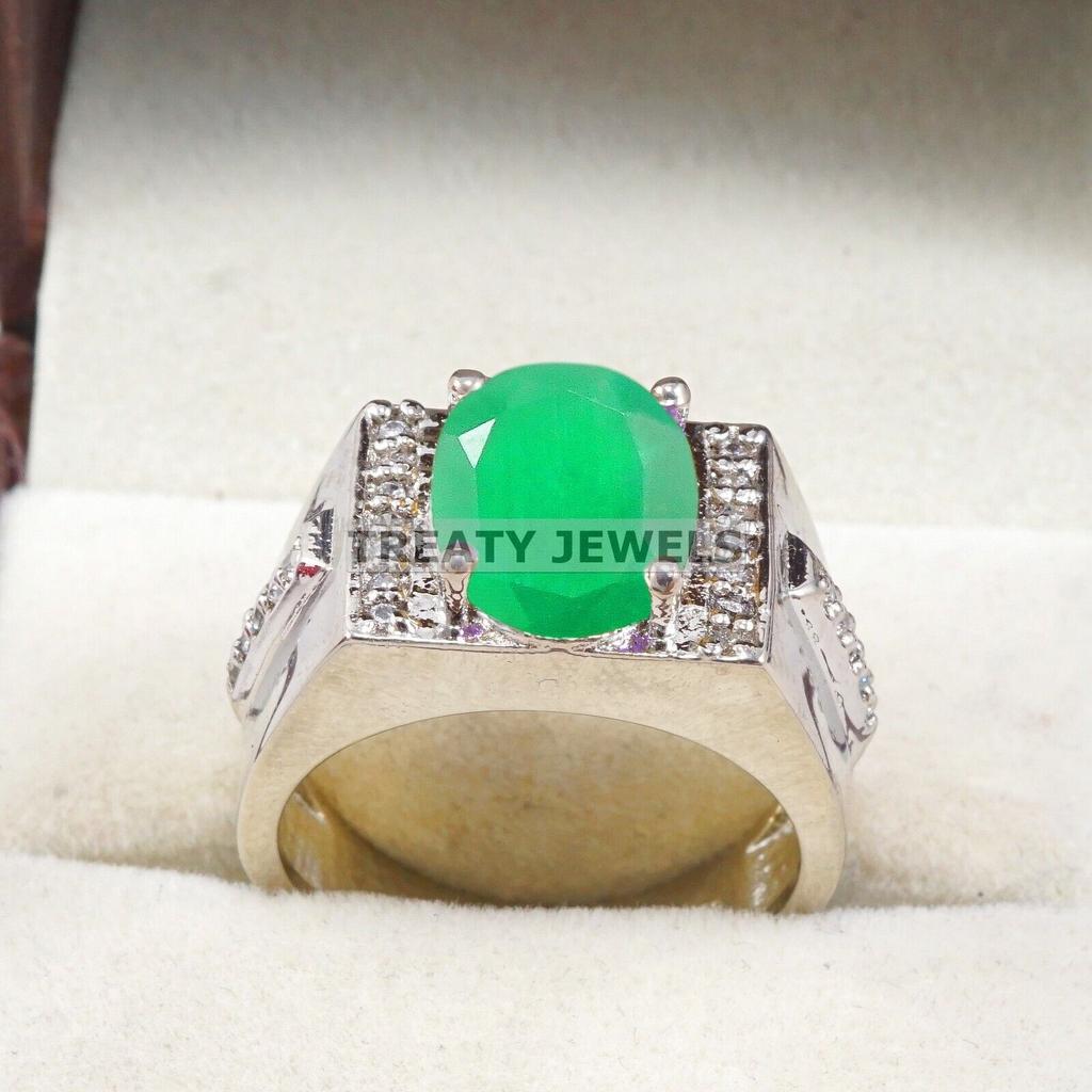 Emerald Oval Cut Gemstone With 925 Sterling Silver Ring For Men's #B41 JL375671302823