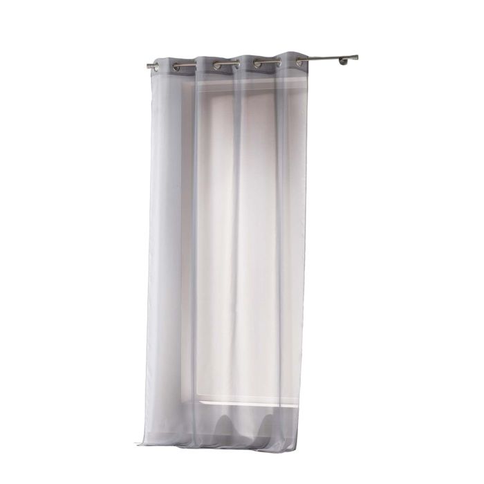 Voilage à œillets - EDEN - Voiline - 140 x 240 cm - Gris uni - Bande décorative ton sur ton