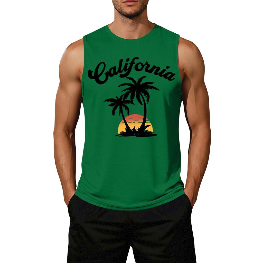 Men Sleeveless Tank Top Casual Loose Fit Flag Graphic Print Muscle Shirt Summer Beachwear Workout Gym Apparel