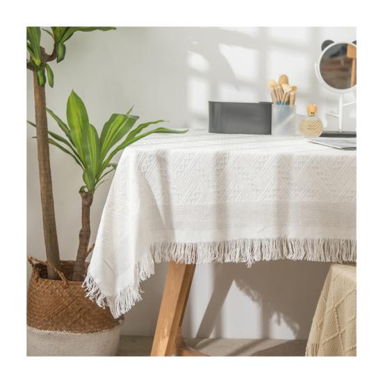 Tablecloth for Rectangle Table, Geometric Pattern Cream Style Tablecloth, Wrinkle Resistant Easy Care Table Cover for Coffee Tables Dorm S E
