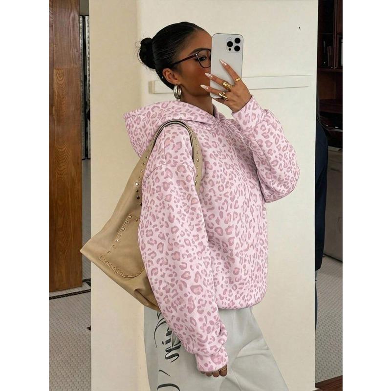 Women S Hooded Pullover Leopard Print Long Sleeve Casual Sweatshirt