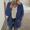 Women Sweater Coat Long Sleeve Collarless Knitting Jacket with Pockets Loose Fit Solid Color Tops Coat Autumn Winter Wear