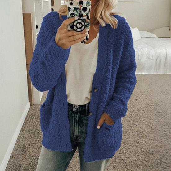 Women Sweater Coat Long Sleeve Collarless Knitting Jacket with Pockets Loose Fit Solid Color Tops Coat Autumn Winter Wear