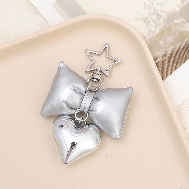 Милый 3D Бантик Сердце Брелок Подвеска Стильный Креативный Брелок Сладкий Крутой Шнурок для Телефона Модная Сумка Украшения Аксессуары серебряный