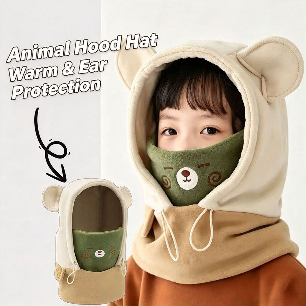 Windproof Kids Winter Fleece Hat Ear Flaps Pullover Beanie New Integrated Scarf Hat Boys Girls