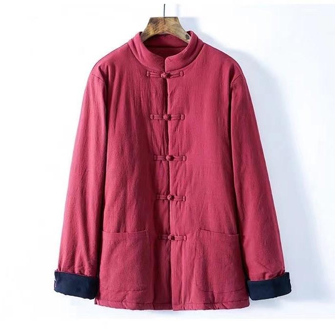 Unisex Chinese Style Quilted Tang Jacket - Winter Cotton-Padded with Stand Collar, Turned-Up Sleeves, and Frog Buttons