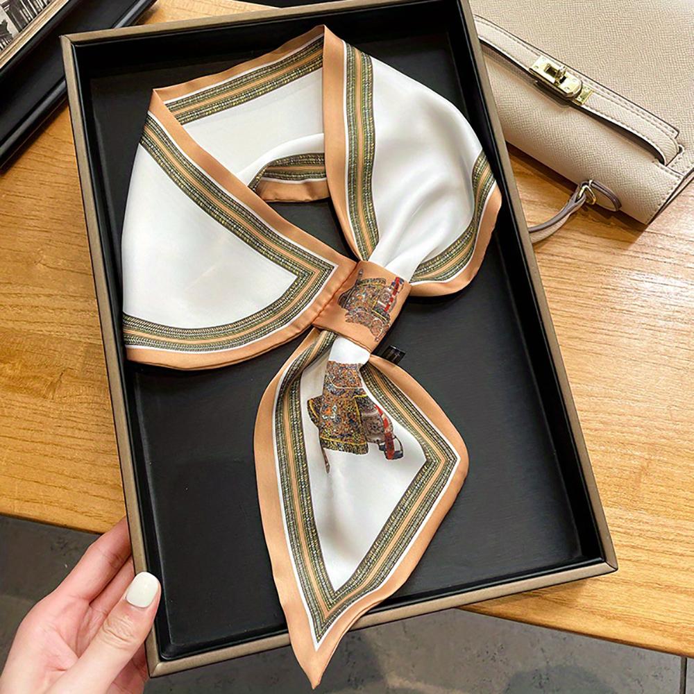 

1 шт. Винтажный платок на шею с принтом, элегантная повязка для волос, стильный аксессуар для украшения челки и ручки для женщин и девушек 75x15cm