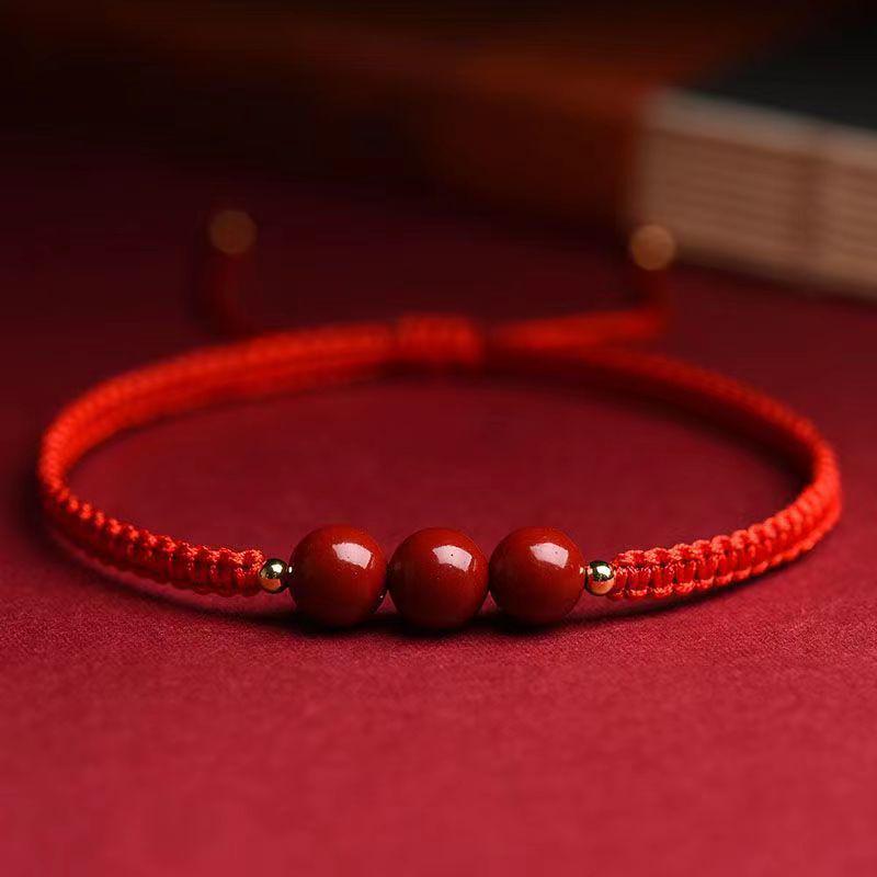 Cinnabar Red Hand-Woven Single Strand Triple Loop Bracelet