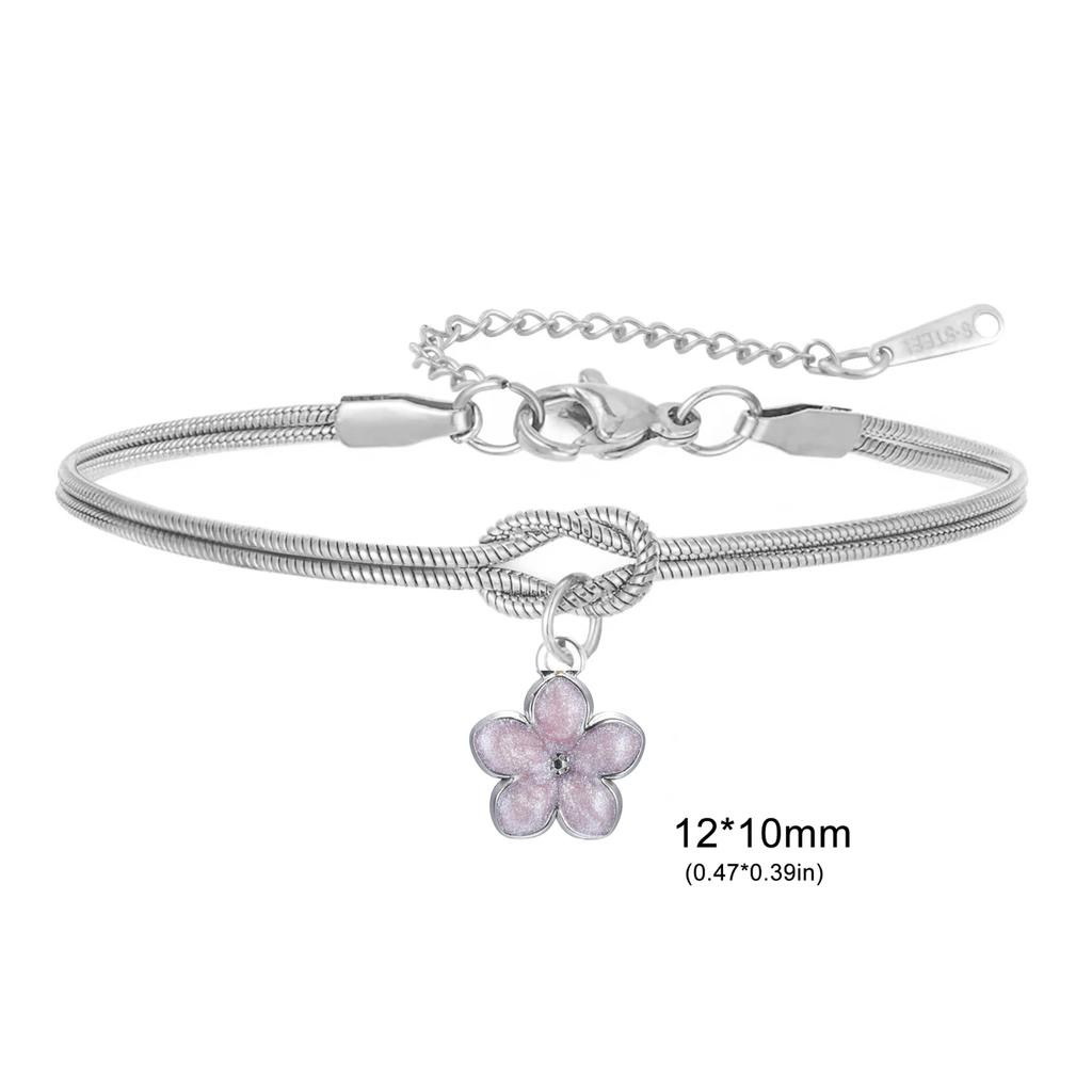 Enamel Daisy Flower Charm Bracelet Gold Color Stainless Steel Adjustable Love Knot Double Snake Chain Women Fashion Jewelry Gift