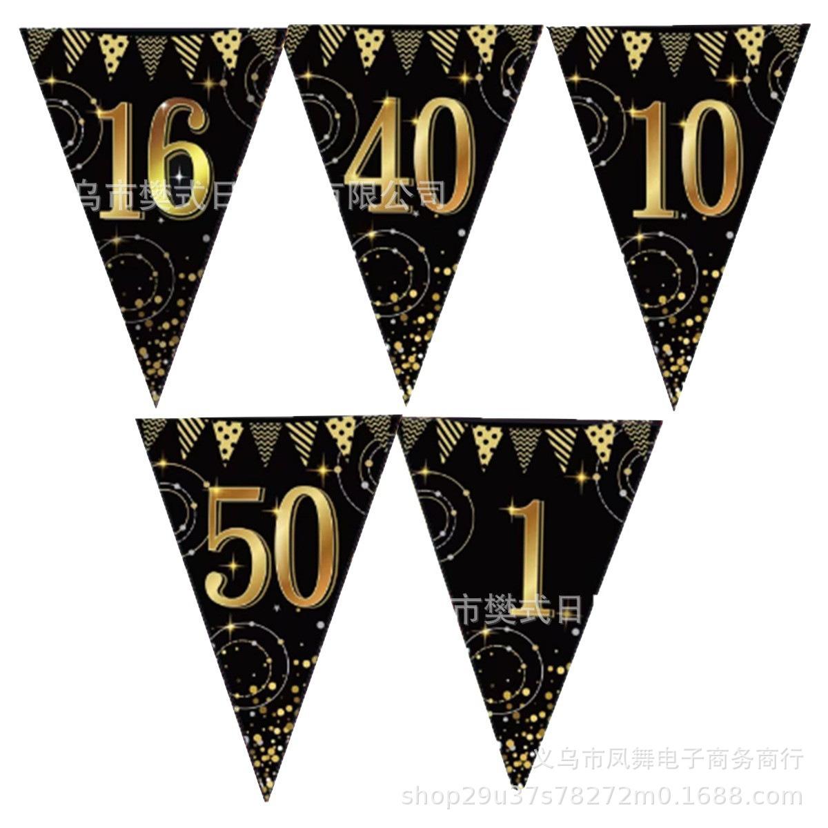 

Black Gold Birthday Triangle Banner – First Birthday Party Decoration Flag