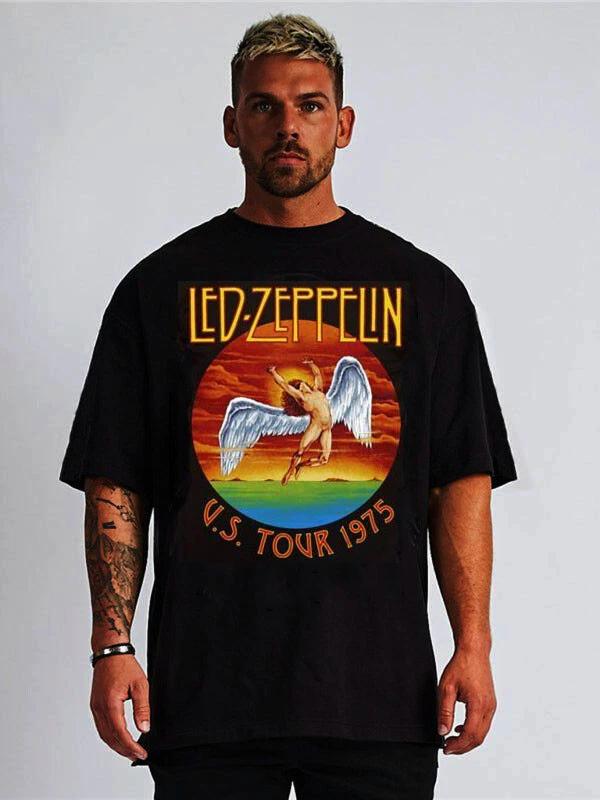 LED ZEPPELIN US TOUR 1975  HARD  ROCK  BLACK T SHIRT Men s SIZES S
