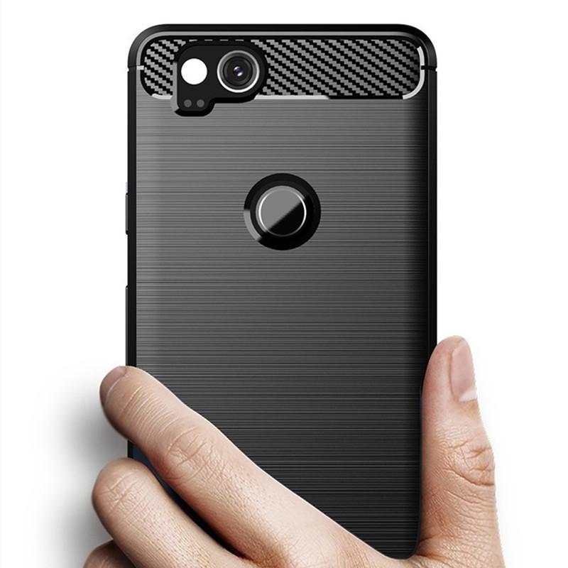 Capa de silicone fosco para Google Pixel 2, capa traseira de fibra de carbono à prova de choque para pixel2 google, capa fosca anti-batida