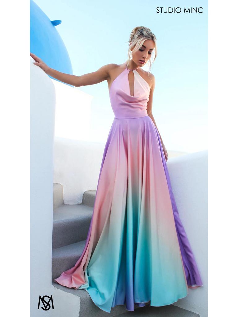 2026 Elegantes Abendkleid mit tiefem V-Ausschnitt und Farbverlauf: Damenkleid mit taillierter Taille, großem Saum, lang