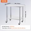 Stainless Steel Work Table Commercial Prep Table 24x36 Inch With 4 Casters
