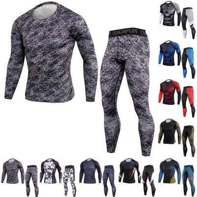 Men Camouflage Printing Fitness T-shirt Fast Drying Tops Pants Sports Basketball Tight Suit