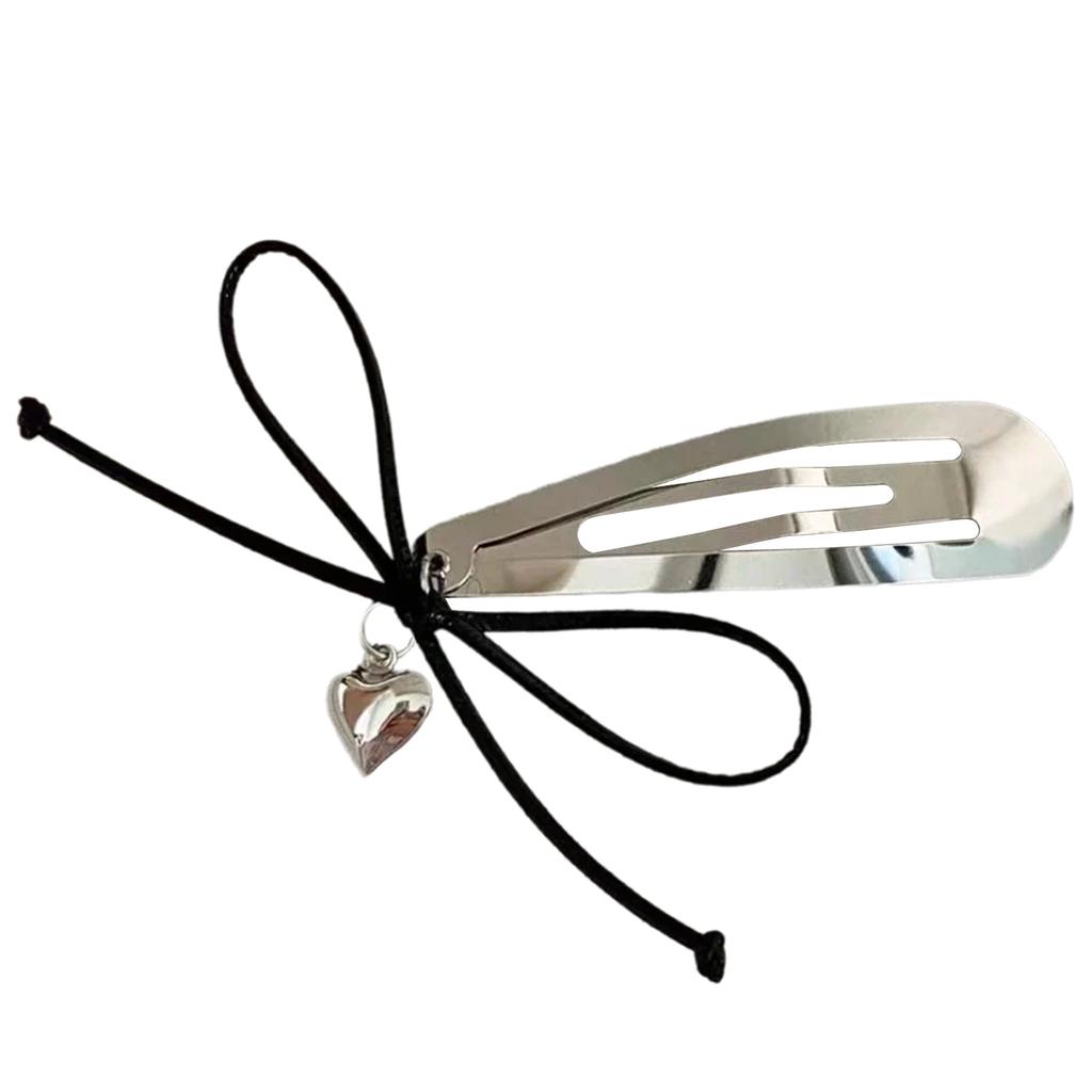 Bowknot Heart Pendant Hair Clip Metal Snap Barrette Colorful Hairpin for Women and Girls Fashionable Hair Accessory