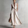 European and American summer stand-up collar sleeveless casual contrasting color loose dress