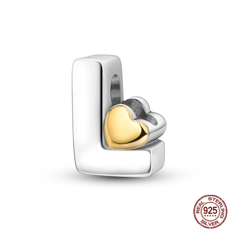 New Copper Classic Golden Heart 26 Alphabet Letters Charms Beads Fit Qikaola Bracelets Lucky Birthday Diy Jewelry