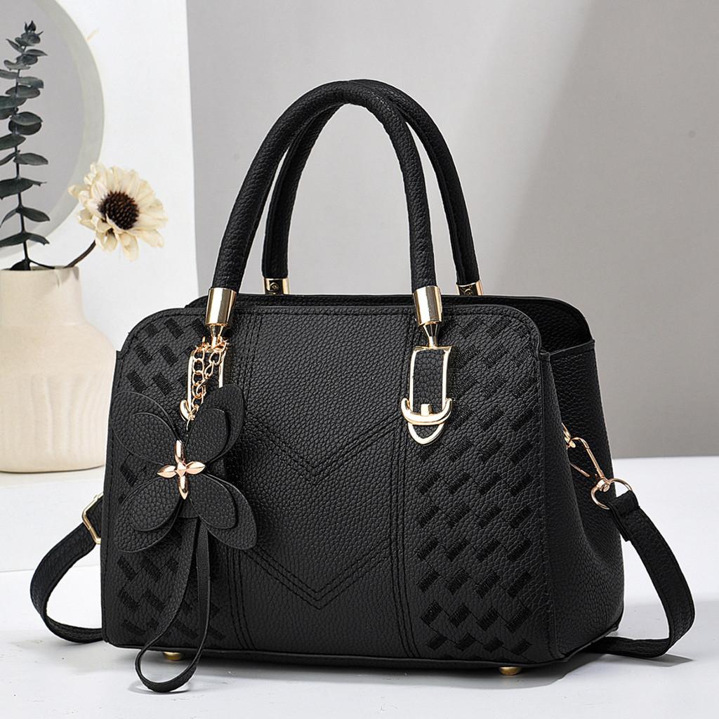 Stylish Large Capacity Pu Shoulder Bag For Women 2024 Featuring Embroidered Design чёрный