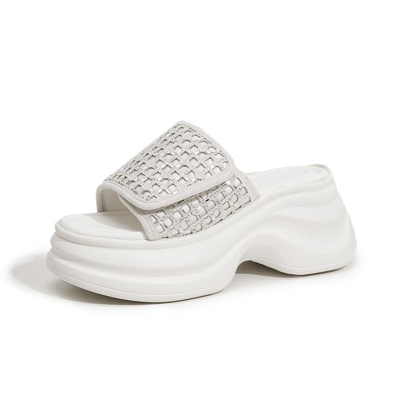 Fashion 8CM Summer High Heels for Women Leisure Fashion Slippers Female Wedges Platform Shiny Rhinestone Slides Ladies Shoes Tide