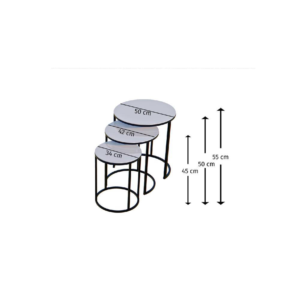 Ceylin 3-seat Nesting Coffee Table Silver Color Metal Leg, Flat Mirror