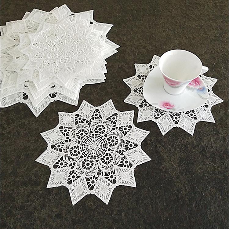 Cheap White Lace Round Embroidery Table Place Mat Christmas Pad Cloth Placemat Cup Mug Dining