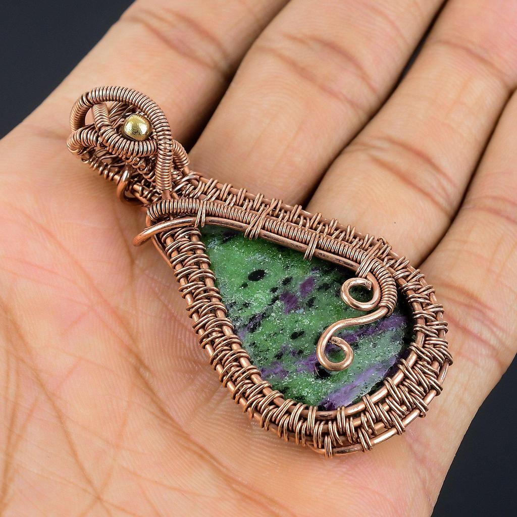 Ruby Zoisite Pendant Gemstone Jewelry,  999 Copper Wire Wrapped Handmade Pendant, Latest Design Jewelry