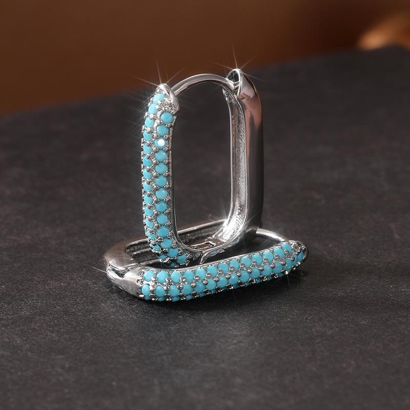 Винтажные прямоугольные серьги-кольца из искусственной бирюзы, синие серьги-кольца U-образной формы, изящные геометрические серьги-кольца