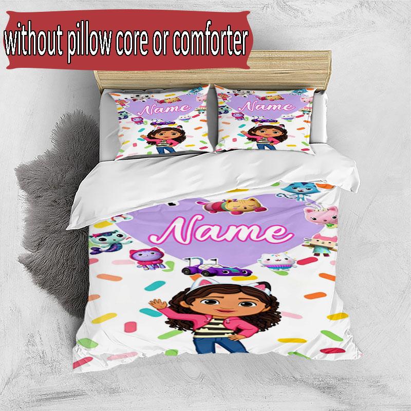 Set copripiumino 3 pezzi (1*Copripiumino + 2*Federe, Senza Nucleo), Set Biancheria da Letto Personalizzato con Nome e Motivo di Gabby's Dollhouse, Regalo Decorazione Camera da Letto