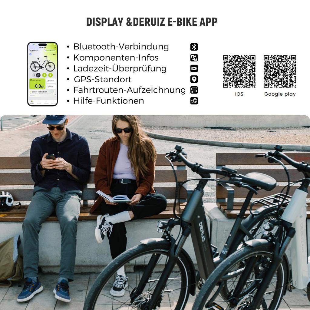 Elektrofahrrad DERUIZ Quartz 28'' 250W Motor City E-Bike - 48V 13,4Ah Akku Bis zu 161 km Reichweite, Hydraulische Bremsen, Drehmomentsensor, 8 Gänge, Zuladung 130 kg