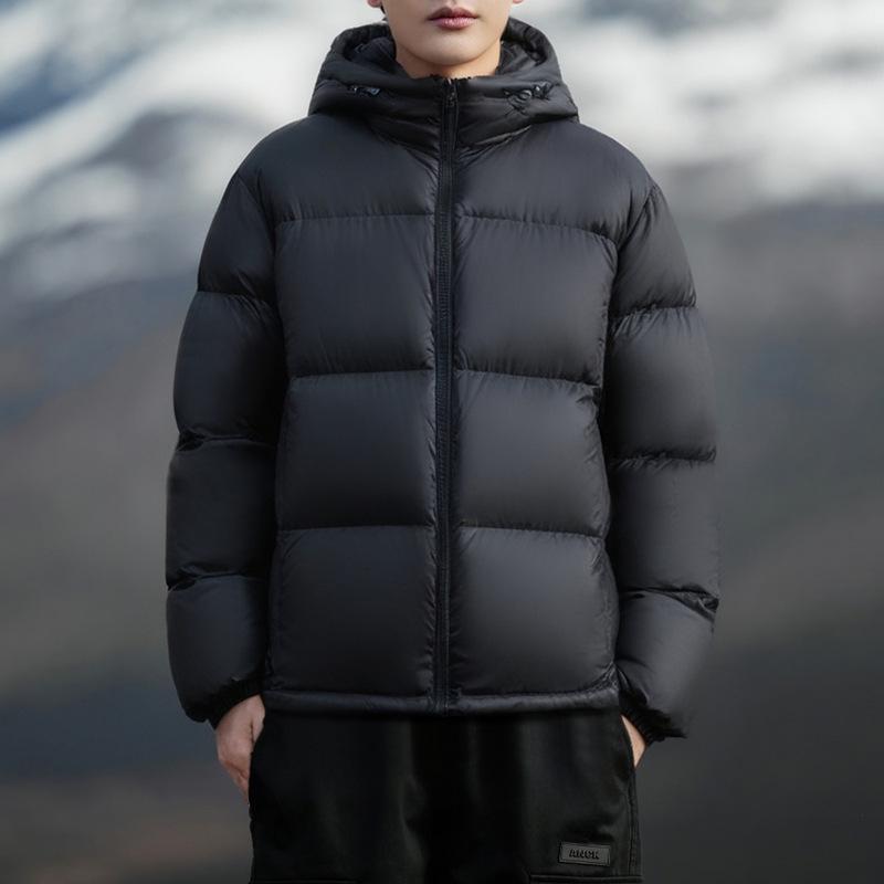 Men's Black Hooded Thickened Down Jacket - 90% White Duck Down, Teflon-Coated, Winter 2024 Edition