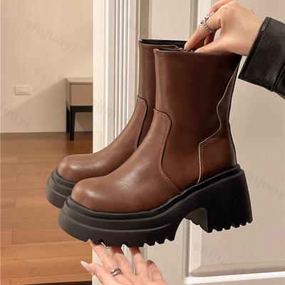 Women's Ankle Boots 2025 New Ladies Platform Short Boots Fashion Thick High Heels Women Sexy Chunky Heel Booties Shoes for Woman
