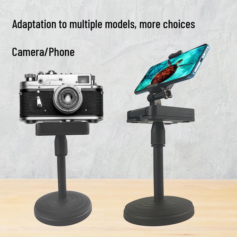 Telescopic Phone Stand with Strong Clamp for Live Broadcasts and Overhead Food Photography, Includes Fill Light