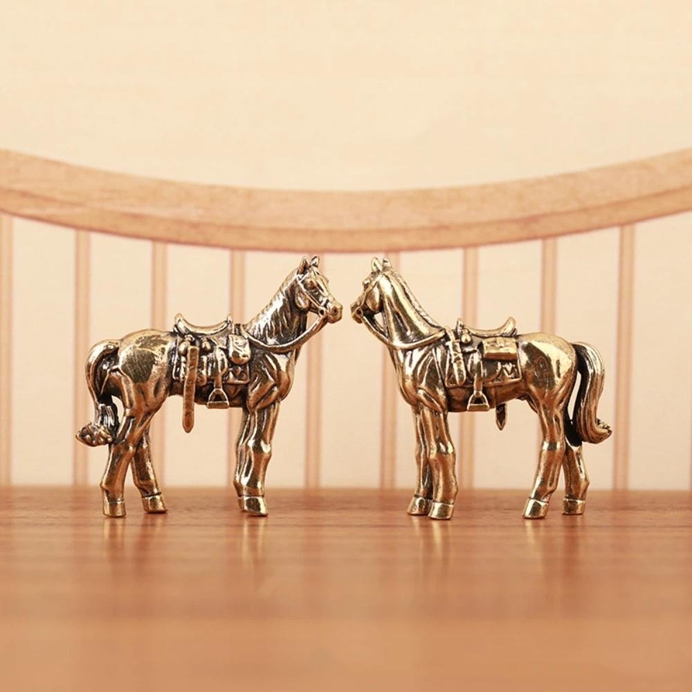 Metal Brass Horse Figurine Bronze Material Handmade Chinese Zodiac Horse Collectible Miniature Size Horse Statue Home Decoration