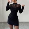Long sleeve plus size black sexy lace patchwork new in dresses for women casual mini short spring autumn dress