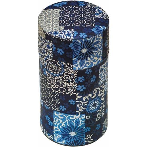 Yamako Tea Caddy, Pop-Kan, Indigo Checkered Pattern, Large, 7.5 x 14.2 x 7.5 cm, 79193