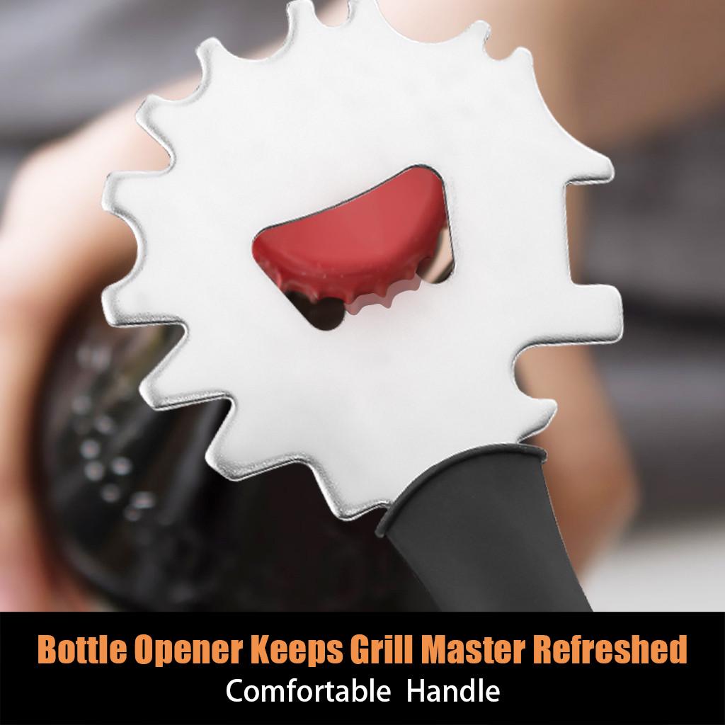 Stainless Steel Grill Cleaning Scraper with Handle for BBQ Grill Gap Cleaning and Built-In Bottle Opener Tool
