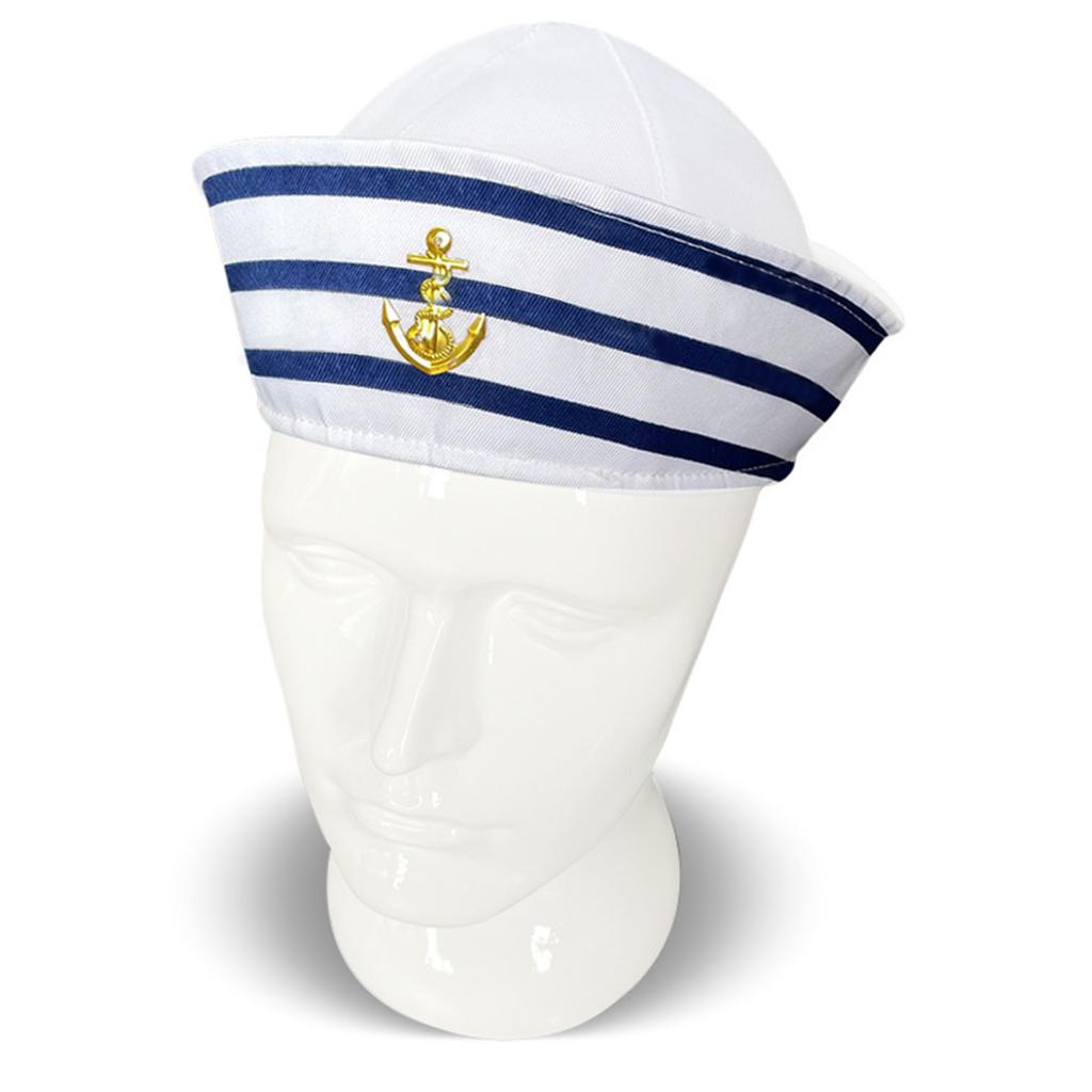 Fashion Sailor Hat with White&Blue Stripe Navy Hat with Anchor Print Cosplay Hat