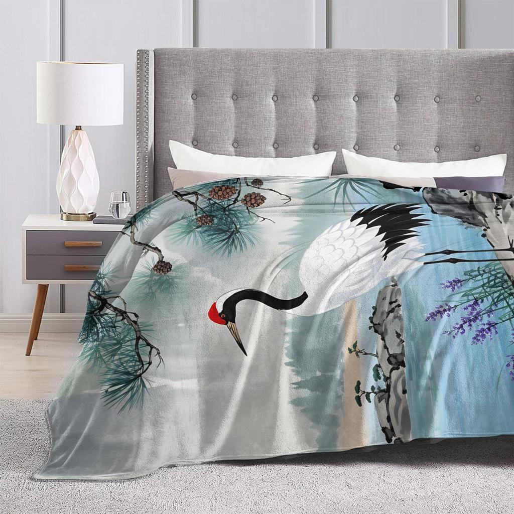 Chinese Style Crane Soft Blanket Children Plush Bedding Throws Funny Couch Bed Flannel Bedspread Sofa Bed Cover