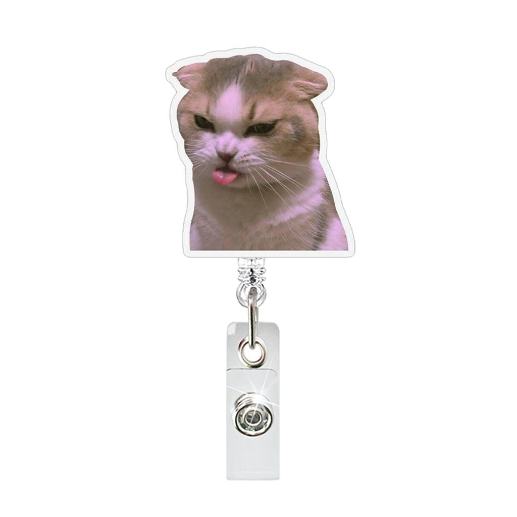 1Pc Funny Cat Meme Acrylic Badge Holder Retractable Easy Pull Badge Reel Lanyard for ID Card Holder Name Tag Key Nurse Accessory