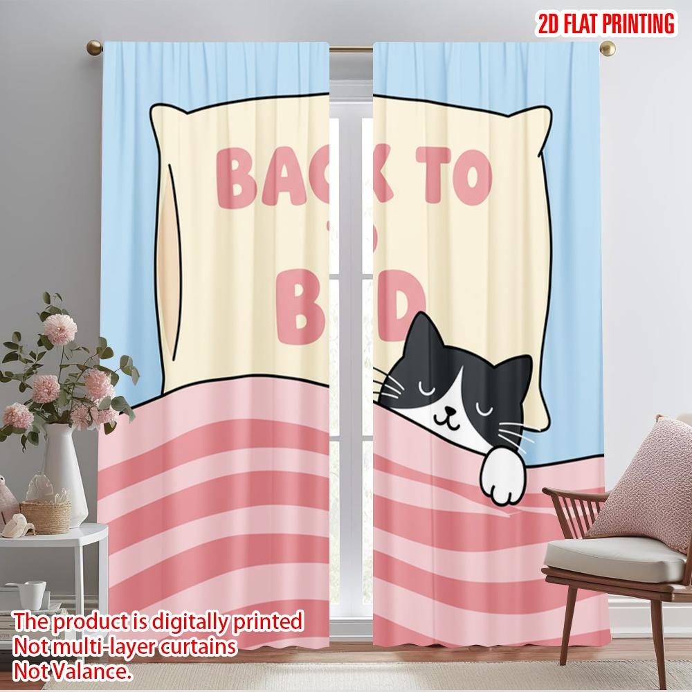 

2pcs 2D flat printing Scene Curtains Back to Bed Cute Cat 100% Polyester Fabric Without Electricity 0 Use for Holiday Parties 52.50×116.00 CM 2pcs