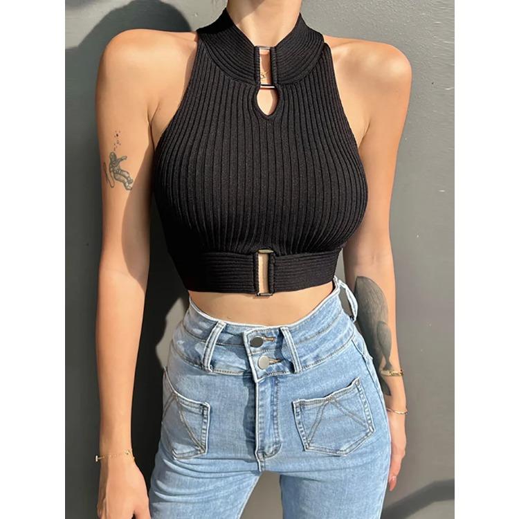 Women Sexy Tank Tops Chic Y2K Tops Halter Off Shoulder Tops Crop Tops Elastic Solid Tank Tops for Women Summer 2025