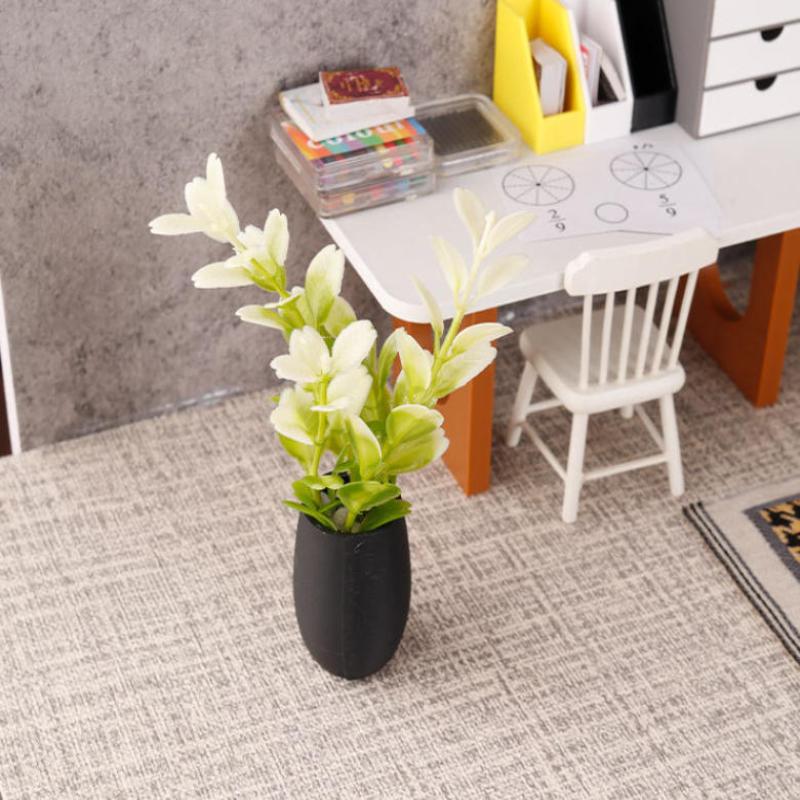 Mini Artificial Potted Plant 1:12 Scale Lifelike Fake Greenery Decor for Dollhouse Birthday Gift