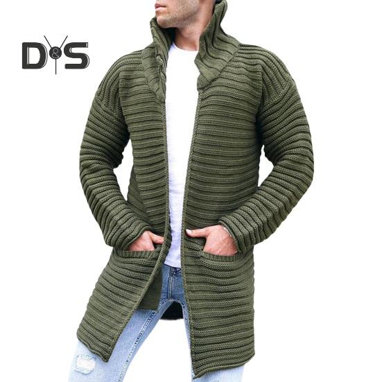 Pánský Cardigan Kabát Pletený Vysoký límec Dlouhé Rukávy Teplé Kapsy Svetr Kabát Střední délka Pure Color Podzim Zimní bunda