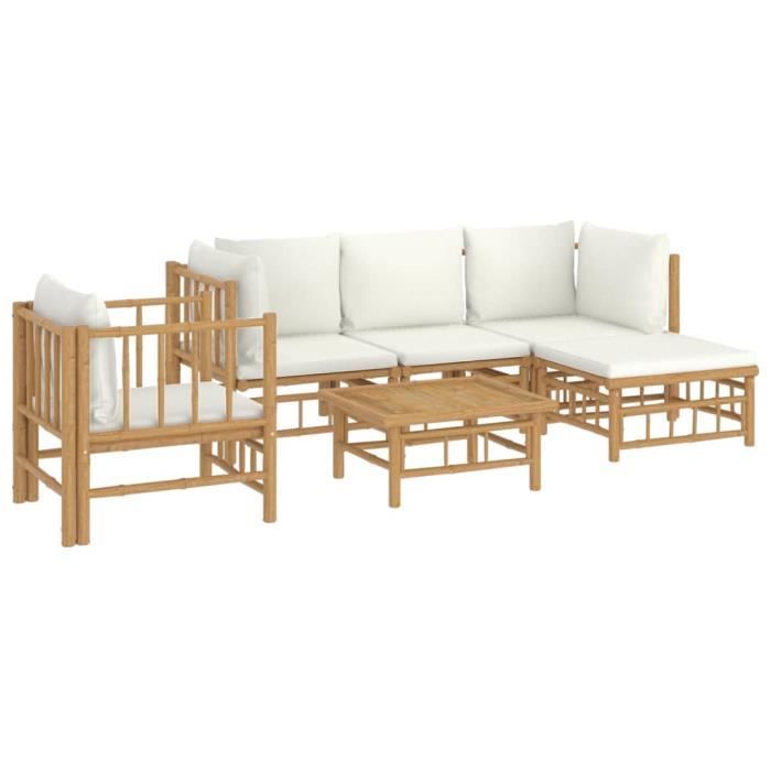 VidaXL Garden Lounge Set 6 Pcs with Cream White Cushions Bamboo 3155179