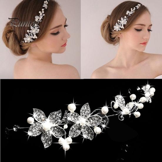 Bridal Accessories Fashion Women Rhinestone Flower Wedding Hair Decorations Party Headband Headdress Jewelry