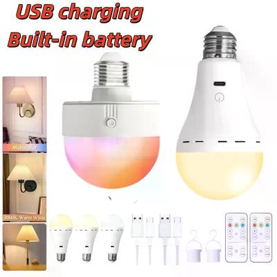 1 Set Rechargeable Smart Dimmable E27 Bulbs With Timing Cordless Battery Operated Light Bulb RGB/3 Color USB Led Lamp Bulb