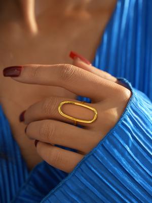 Hohle Ringe aus Edelstahl für Damen 18K vergoldet Geometrische ovale Ringe Verstellbare Öffnung Weiblicher Zirkon Schlichte Accessoires
