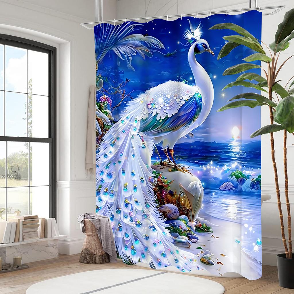 Animal Elegant Peacock Pattern Bathroom Shower Curtain With 12 Hooks Home Bathroom Decor And Accessories