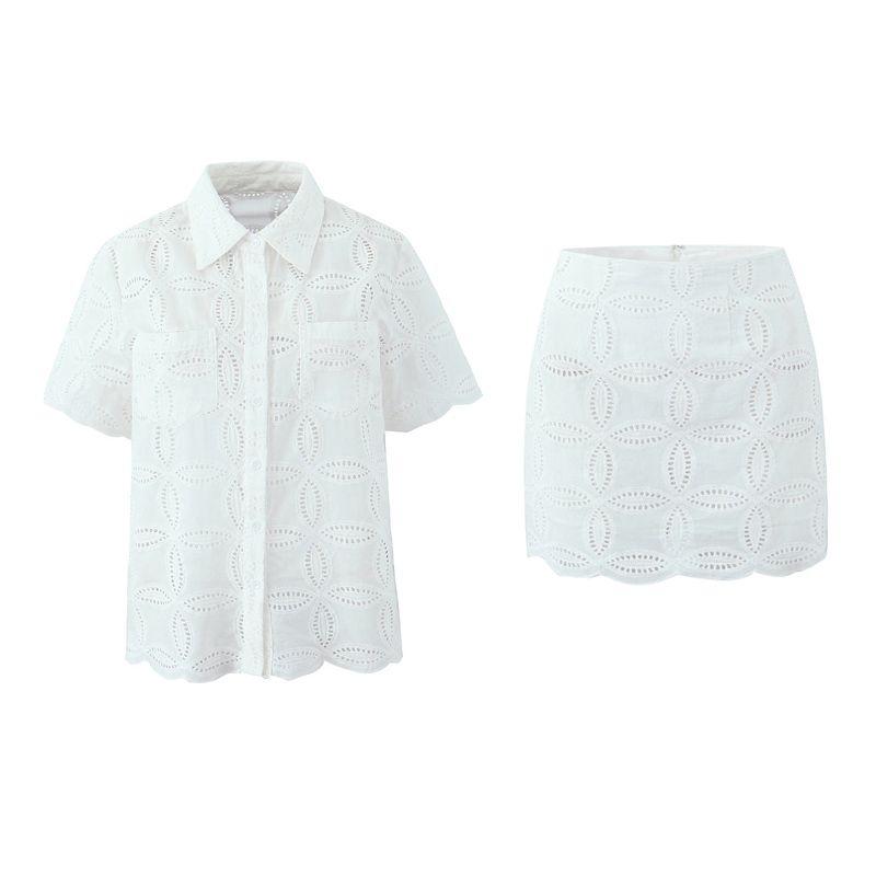 

Весна Новая Женская Одежда Модный Стиль Вырез Вышитый Лацкан Рубашка с Коротким Рукавом + Шорты с Высокой Посадкой Костюм This White Suit L
